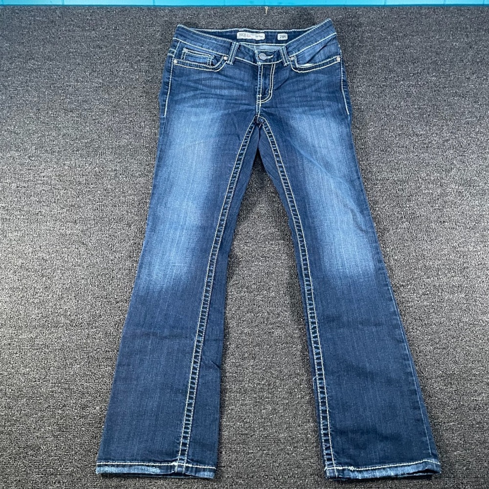 BKE Payton Bootcut Jeans Womens 28R Blue Good Contrast Stitch Distressed